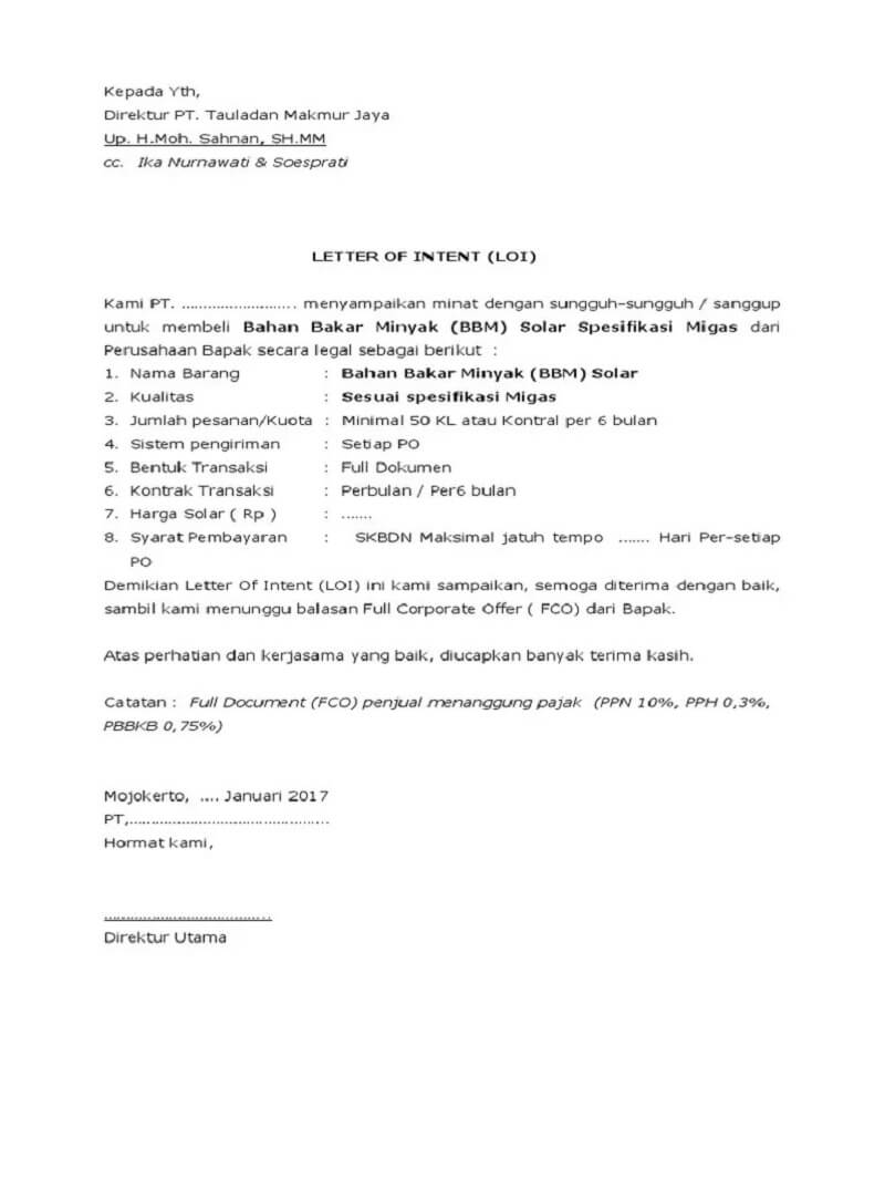 Contoh Surat Letter Of Intent Malaysia Chronicle - IMAGESEE