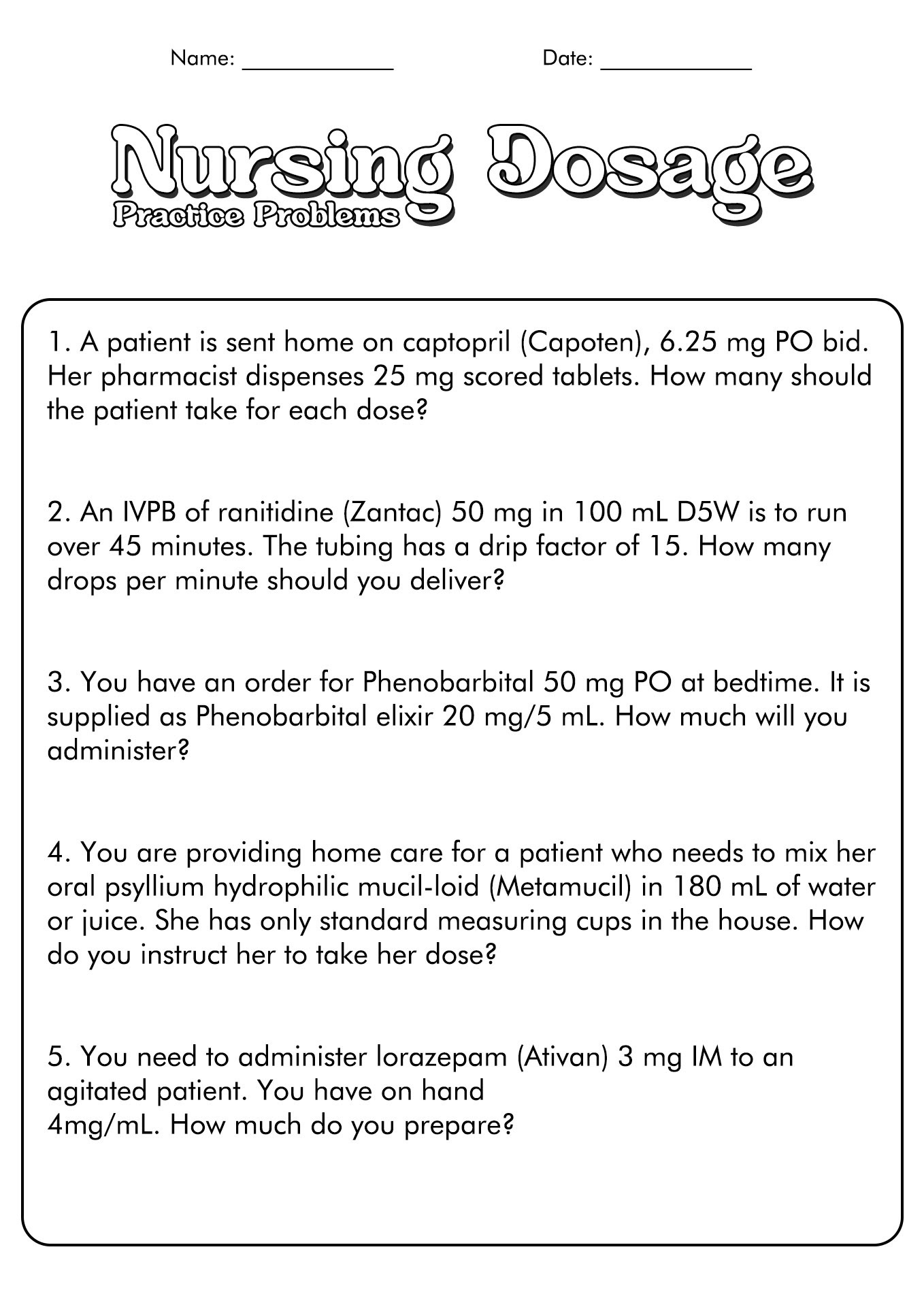 11 Best Images of Med Math Worksheets Nursing Dosage Calculations ...