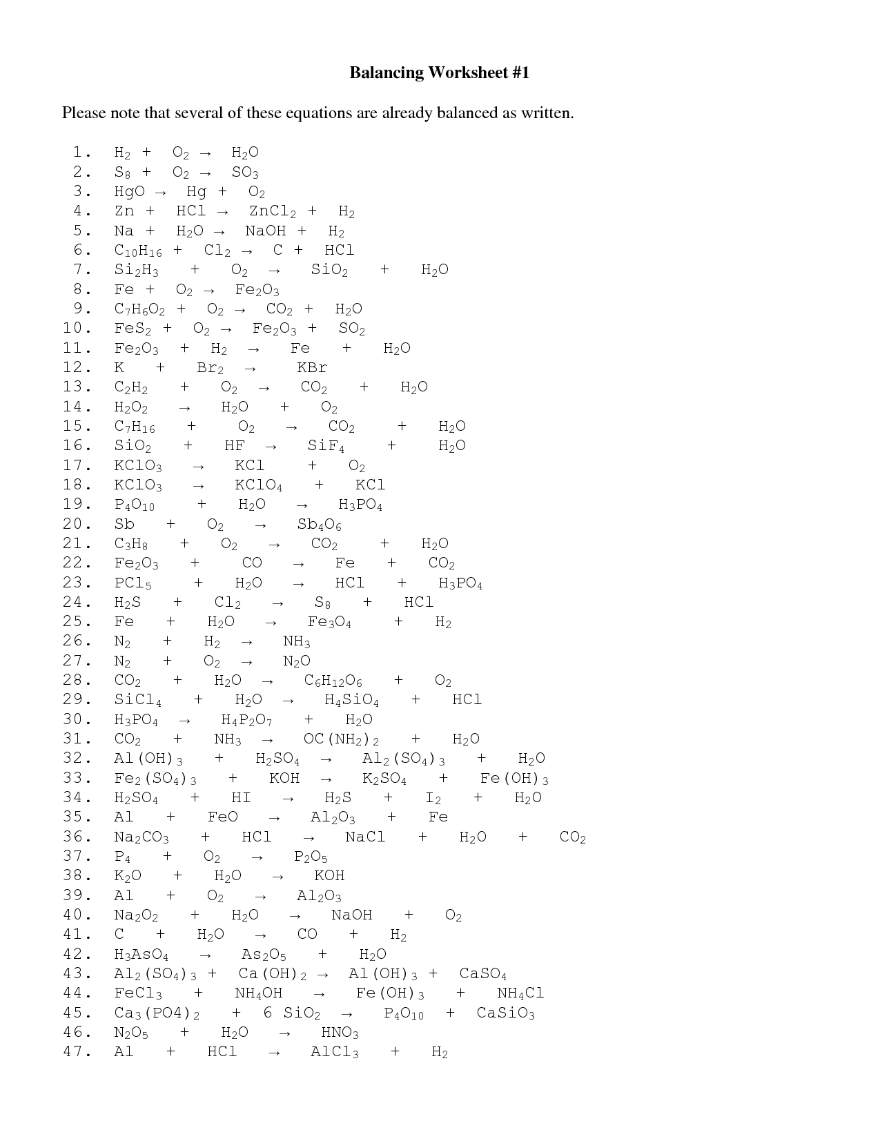 49 Balancing Chemical Equations Worksheets [with Answers] - Worksheet ...