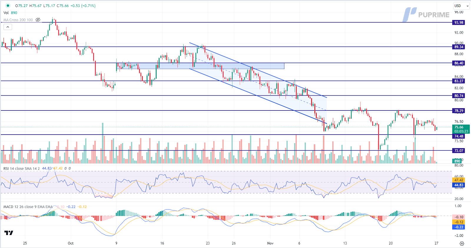 crude oil price chart 27 November 2023