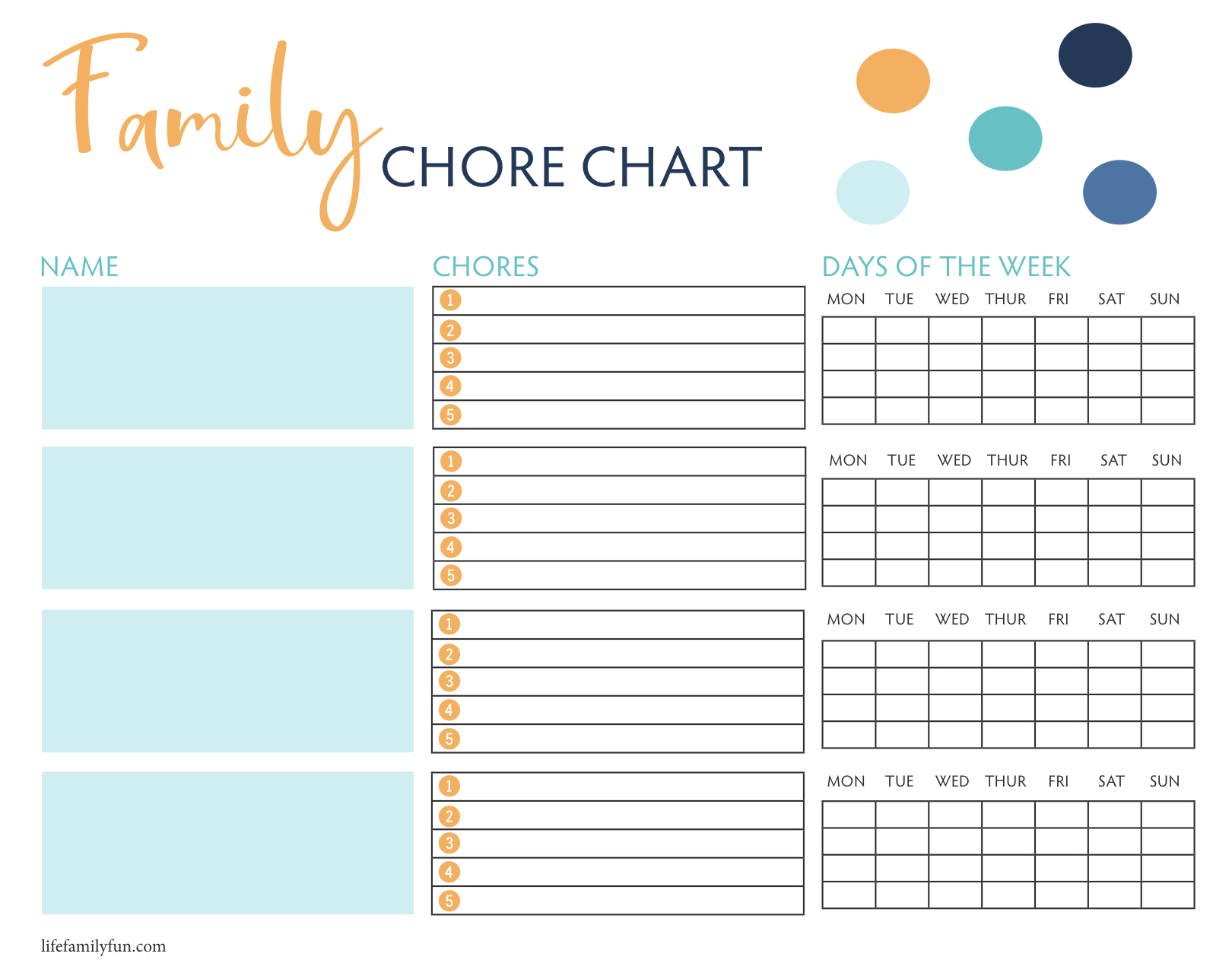 Family Chore Chart Printable | Garrett