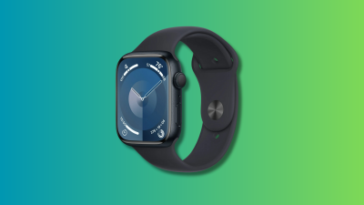 Apple Watch Series 9 on a teal and green gradient background.