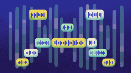 Audio waveforms in rectangle shapes, creating an overall shape of a frowning face