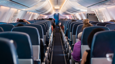 Back of airplane seats.