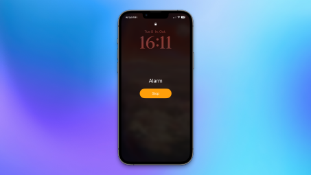 An iPhone alarm with the Stop button in the center, as opposed to the default—Snooze.