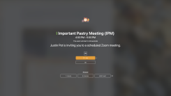 A full screen overlay reminding the user about an "Important Pastry meeting". 