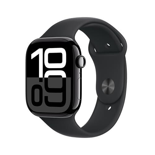 Apple Watch Series 10 [GPS 46mm] with Jet Black Aluminium Case with Black Sport Band - M/L. Fitness Tracker, ECG App, Always-On Retina Display, Water Resistant