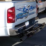 Truck with hidden wheel lift attached demonstrating how it looks when not in use.