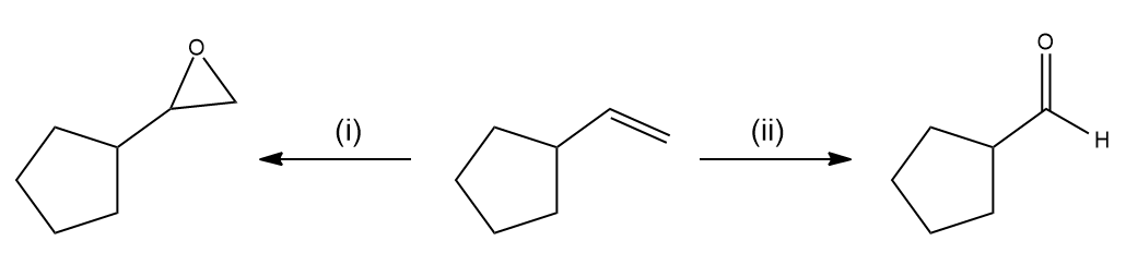 Chemical reaction diagram illustrating ozonolysis with reagents labeled (i) and (ii).