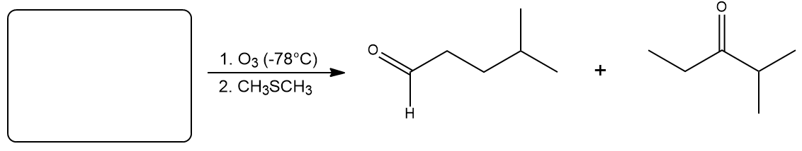 Ozonolysis reaction setup with reactants and products for organic chemistry.