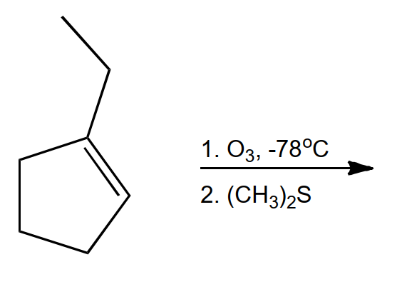 Chemical reaction diagram for ozonolysis with reactants and conditions.