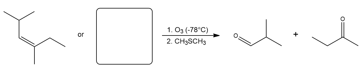 Ozonolysis reaction showing an alkene producing isobutyraldehyde and butan-2-one.