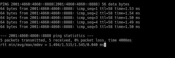 Using ping on an IPv6 address