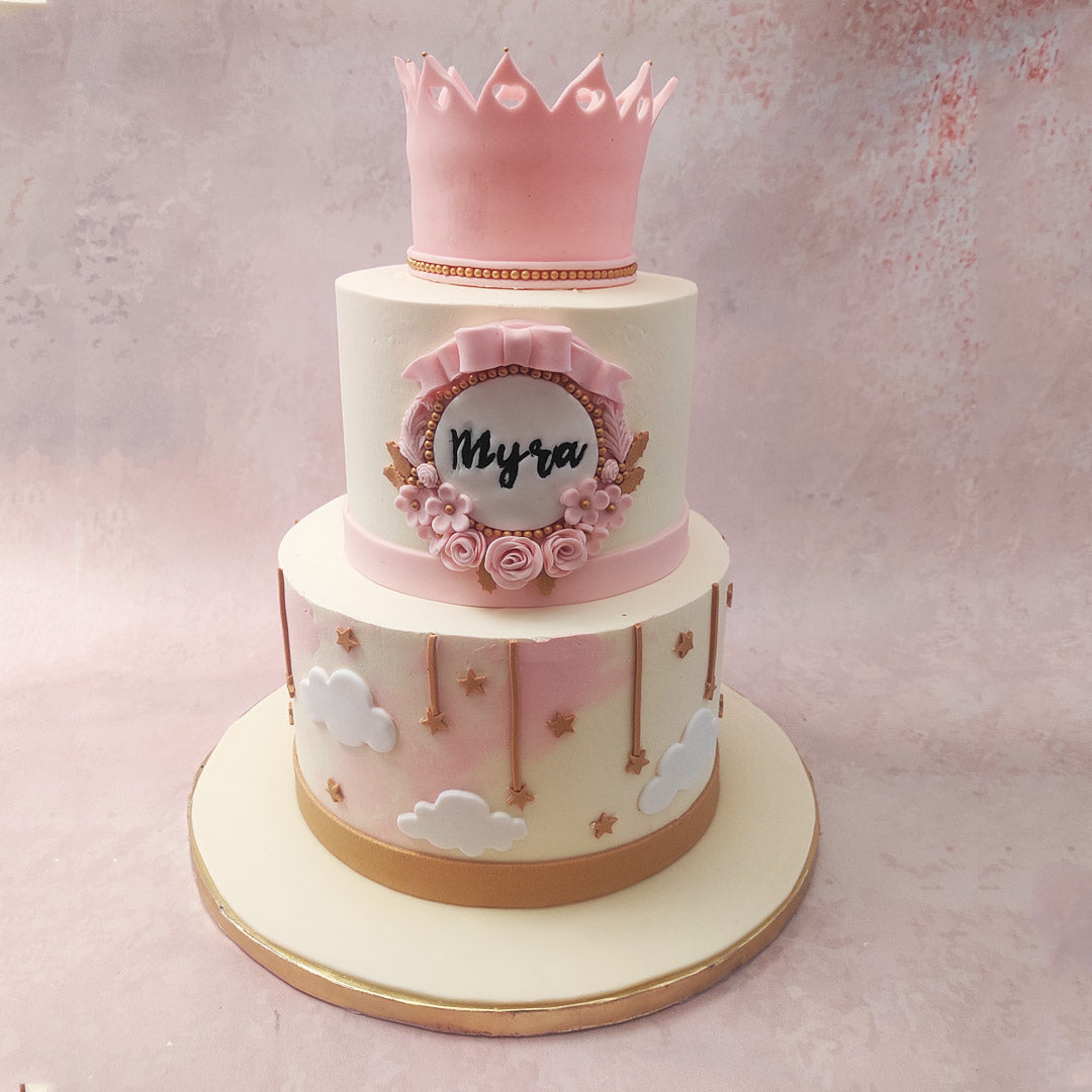 Two Tier Pink Crown Cake | Crown Birthday Cake | Birthday Cake For ...