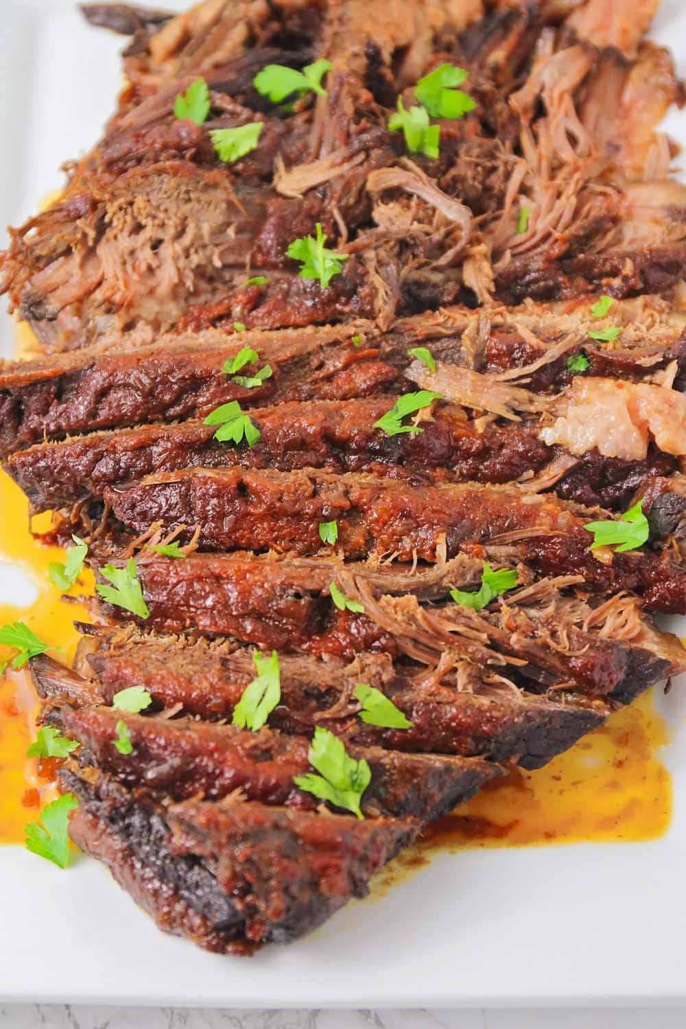 Close up of sliced crock pot brisket