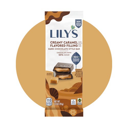 lilys creamy caramel filled dark chocolate style bar