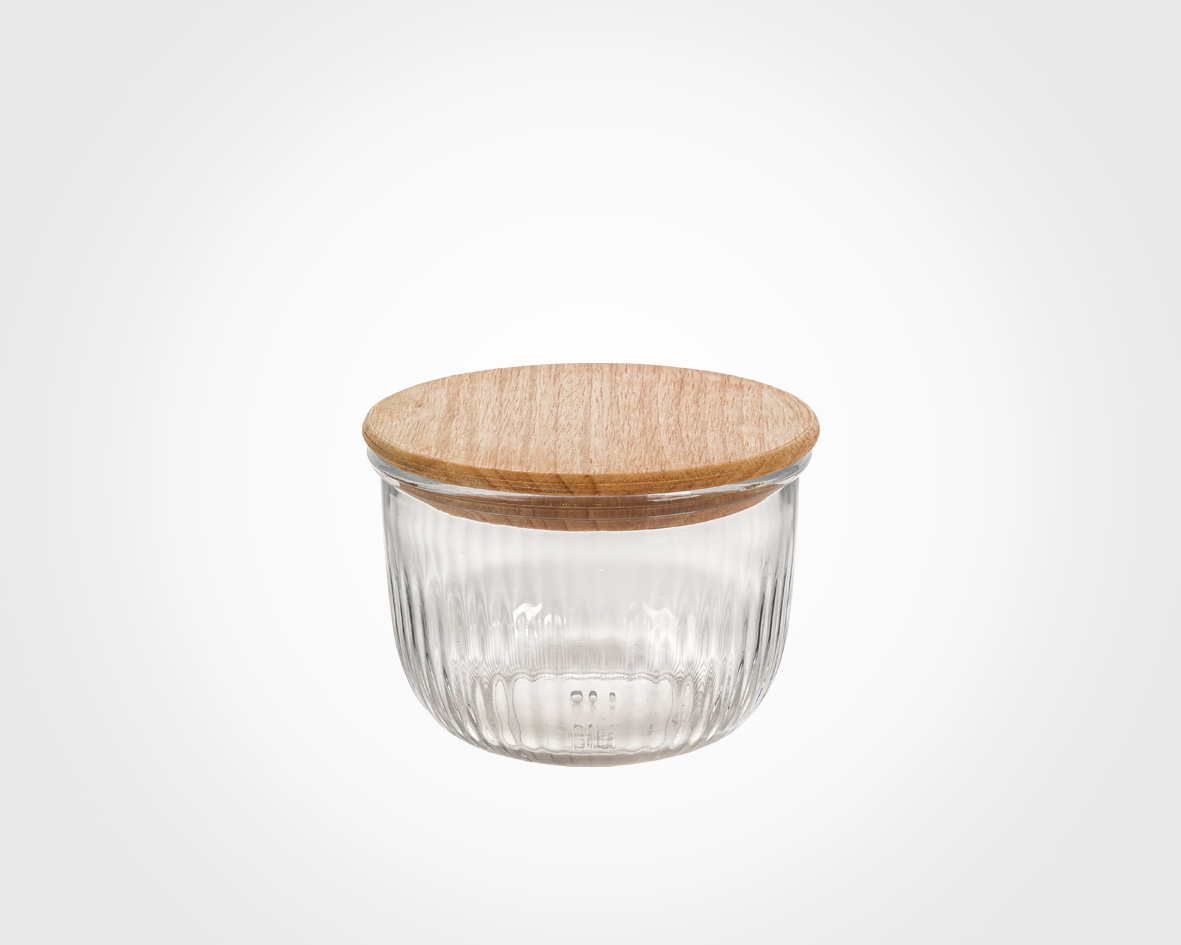 GLASS BOWL WITH WOODEN LID 470 ML