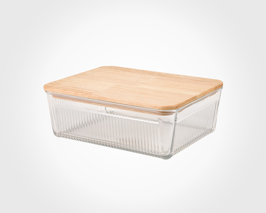 GLASS CONTAINER WITH WOODEN LID 2.250 L