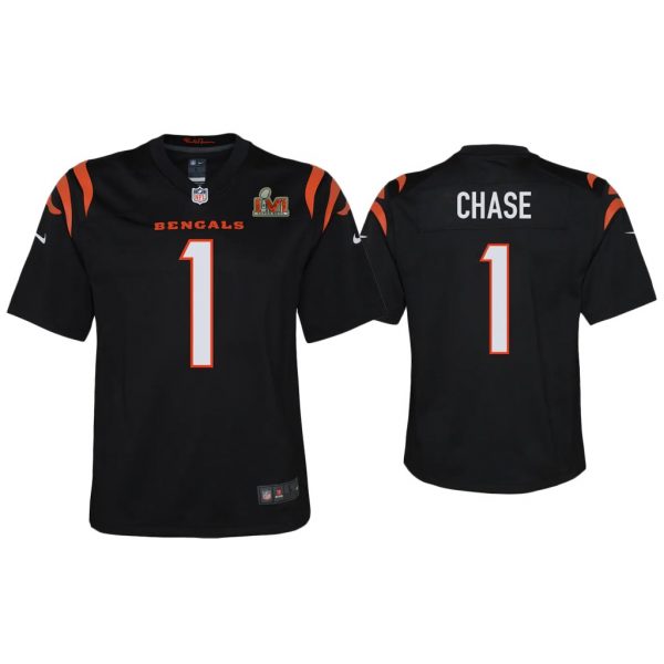 Youth Ja'Marr Chase Cincinnati Bengals Super Bowl LVI Black Game Jersey