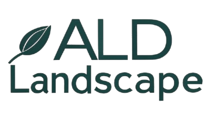 A logo for kg landscape with a tree on a hill