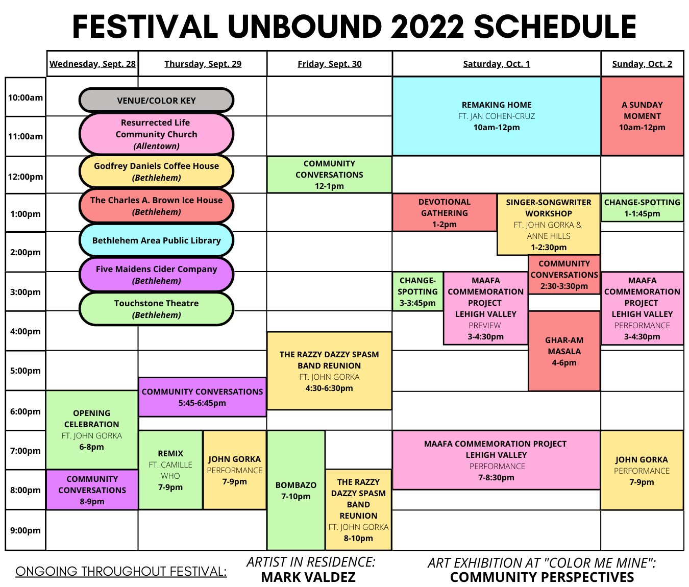 A schedule for the festival unbound 2022 schedule