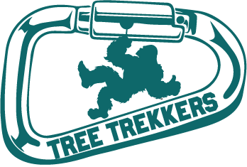 Tree Trekkers Logo with bigfoot in carabiner 