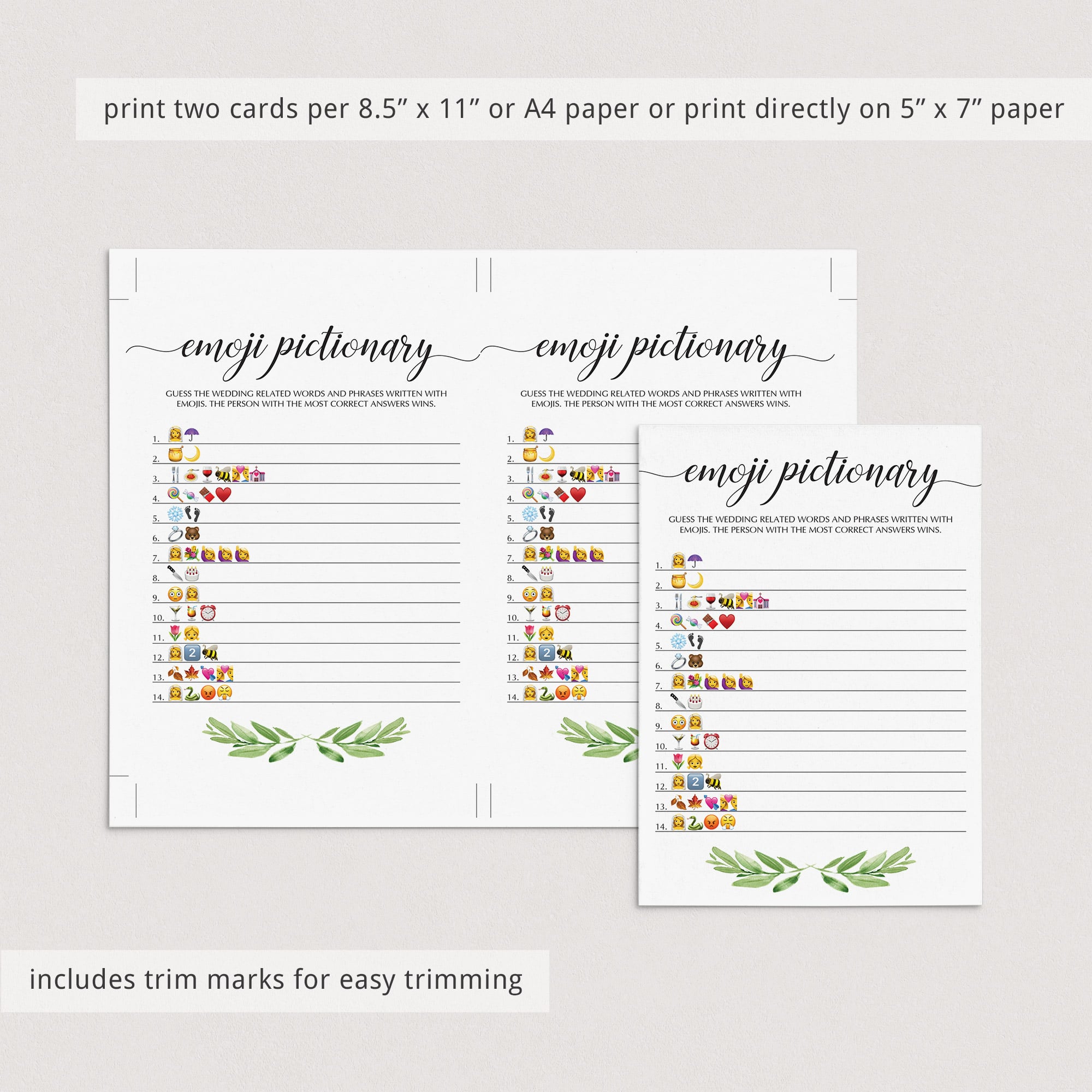 Botanical Emoji Pictionary Bridal Shower Game Printable – LittleSizzle