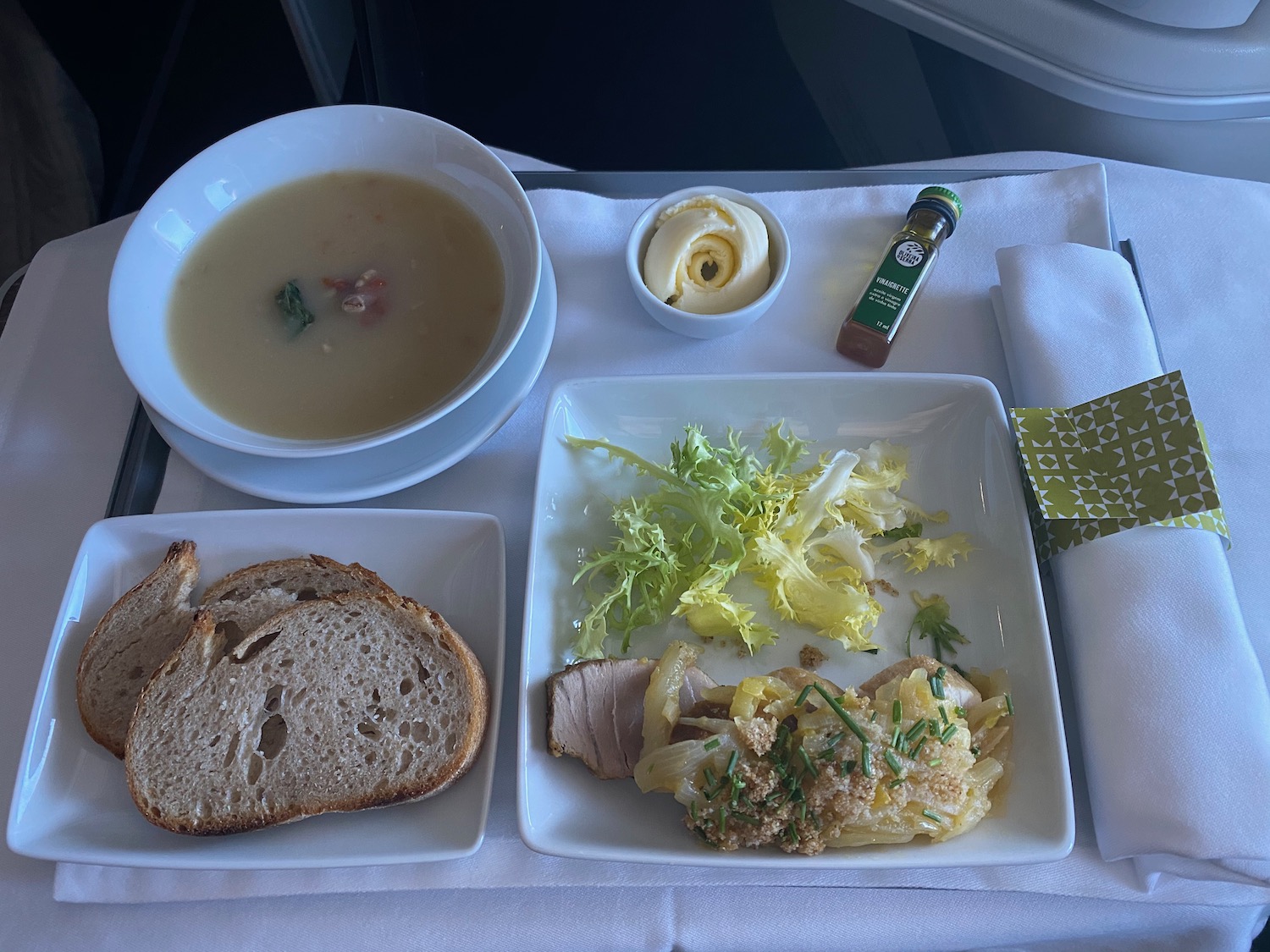 a plate of food on a tray