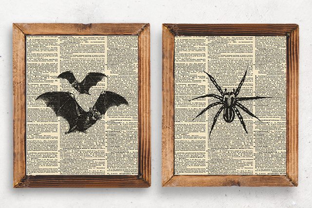 Bats and Spider Prints.  Vintage Inspired Halloween Printables by livelaughrowe.com