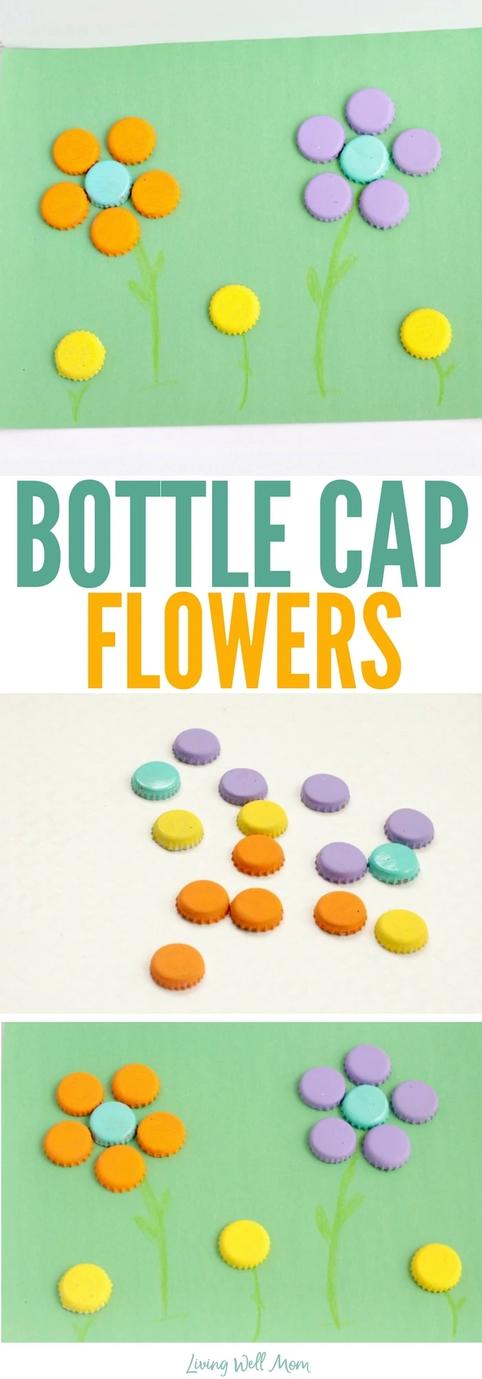 Make an adorable bottle cap garden when you make these painted bottle cap flowers! Kids will love this simple and fun craft.