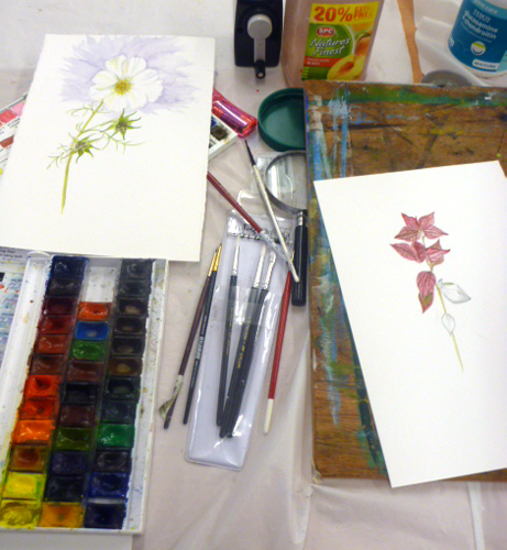 Llandrindod, art workshop, flowers, workshop, art equipment,