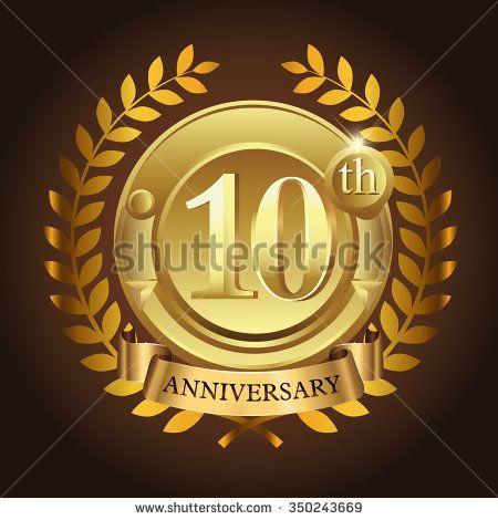 Gold Ribbon Logo - 10th golden anniversary wreath ribbon logo - stock vector | SCI ...