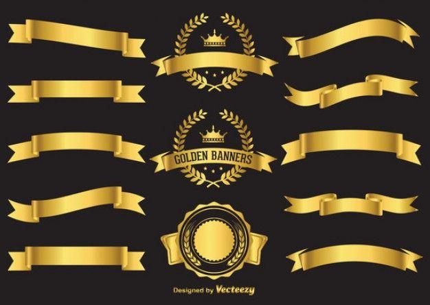 Gold Ribbon Logo - Download Vector - Vector Golden Ribbons Set - Vectorpicker