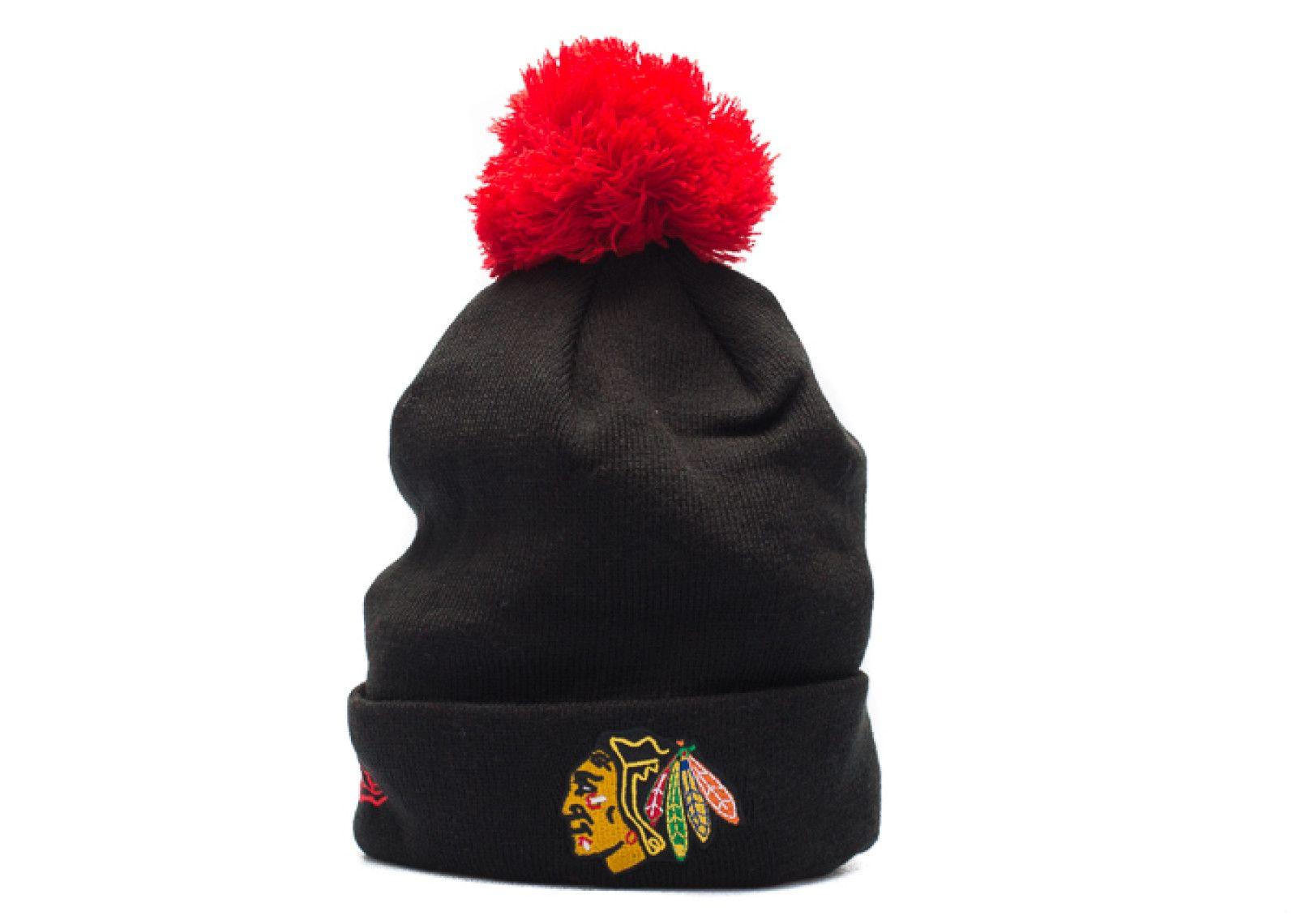 New 3M Logo - Chicago Blackhawks Cuffed Pom Knit Beanie 