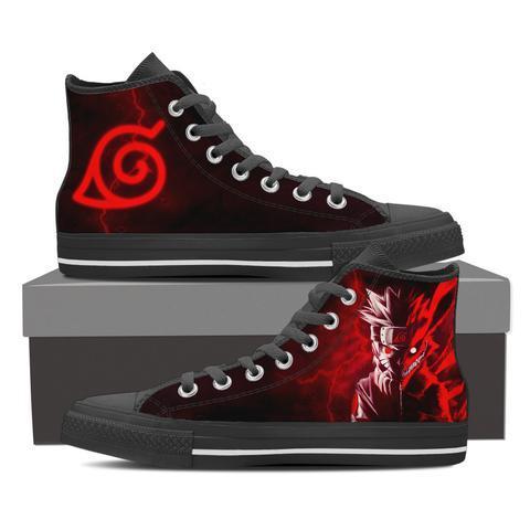 Red Leaf Village Logo - Naruto 2 Faces Leaf Village Logo High Top Shoes