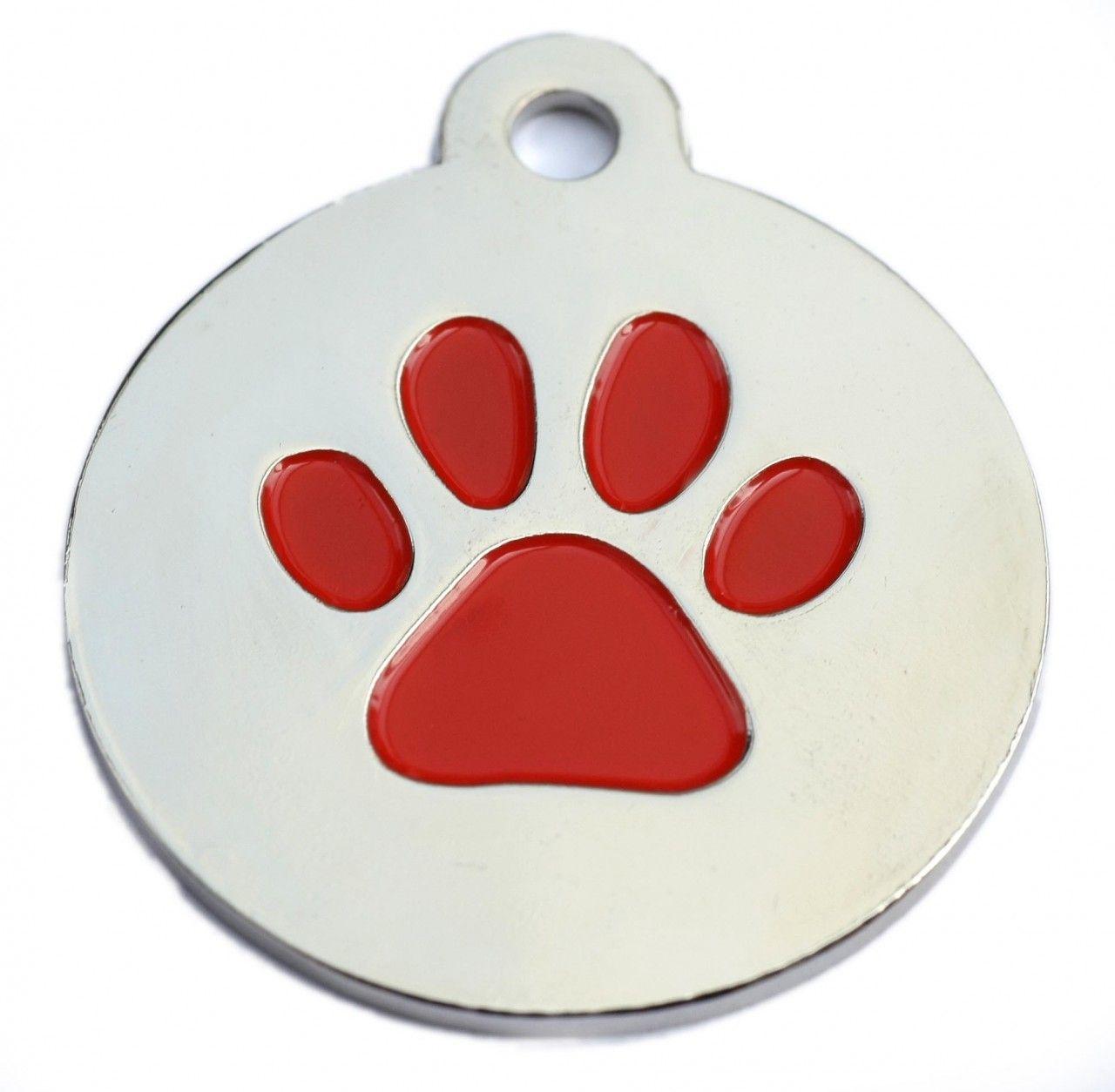 Red Dog Paw Logo - Silver Disc And Red Dog Paw ID Tag