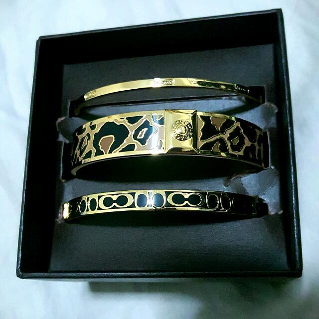 Coach Gold Logo - COACH gold Brown Enamel 3 Sizes Bangles Logo Plain And Ocelot ...