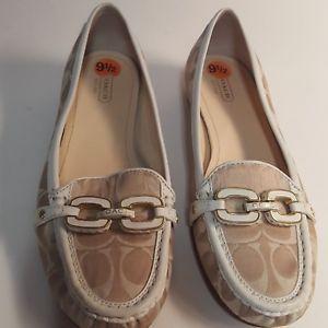 Coach Gold Logo - COACH Womens White Loafers Size 9.5 Coach Gold Logo Leather Ella | eBay