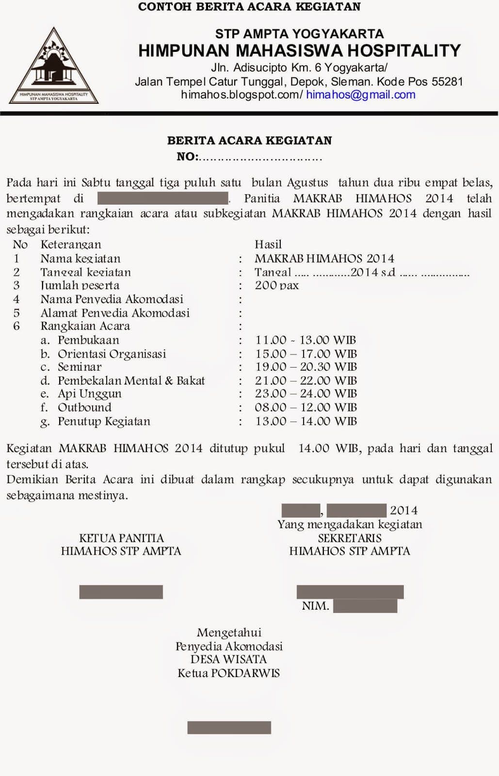 Contoh Berita Acara Kegiatan Himpunan Mahasiswa