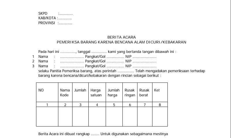 Contoh Berita Acara Pemeriksaan Barang