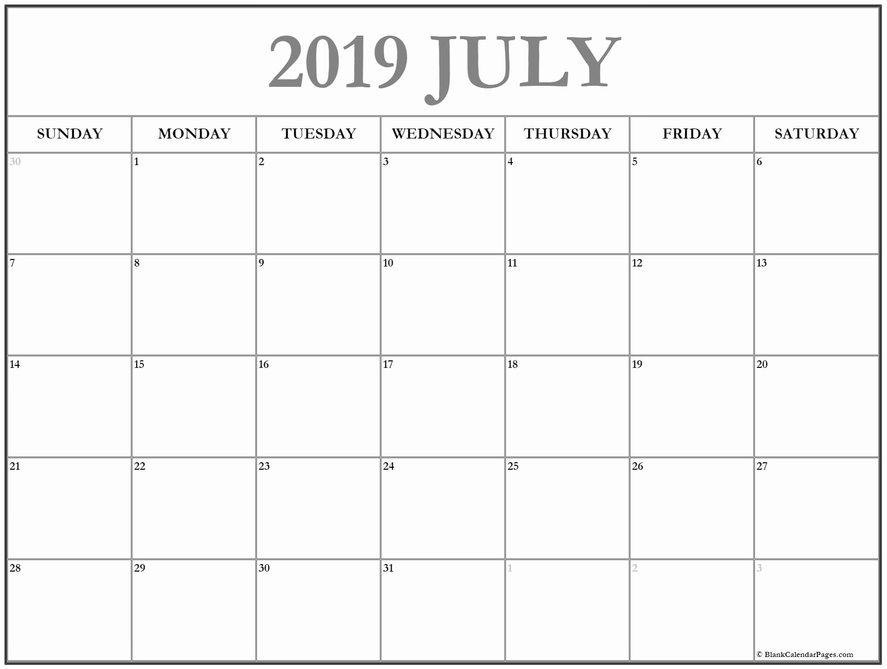 ? July Calendar 2019 Printable, Editable, A4, Landscape