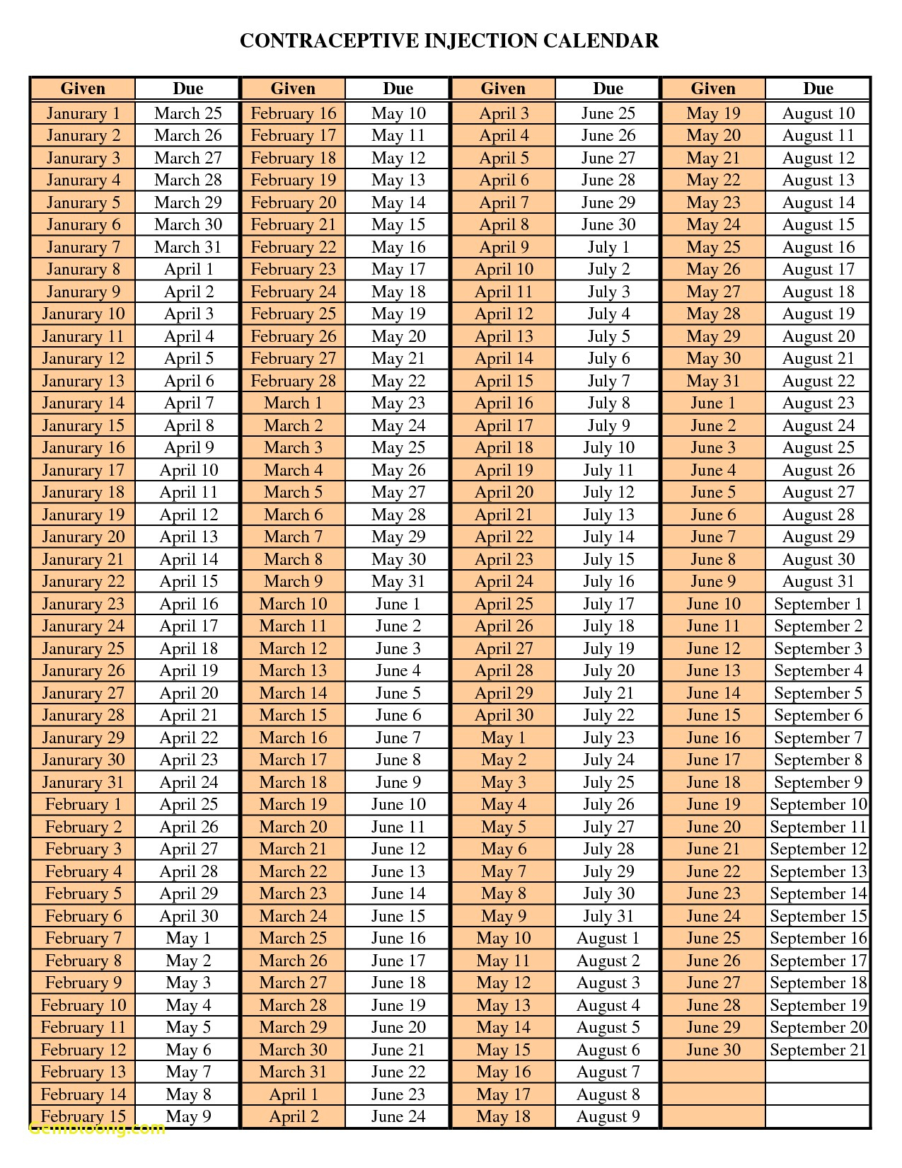 Depo Date Chart October