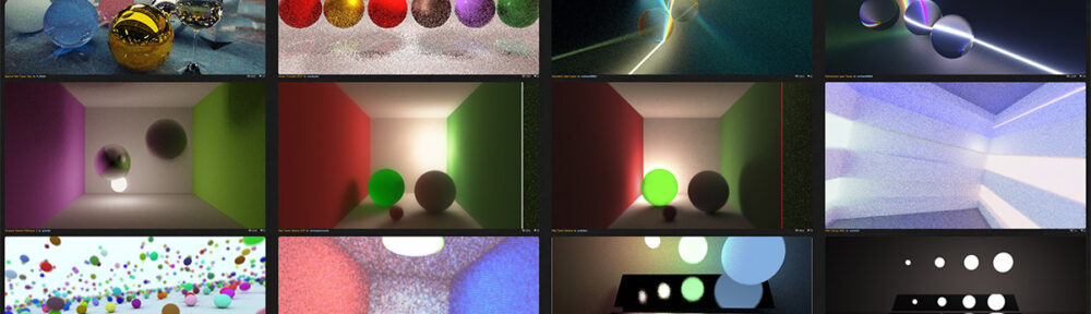 Thumbnails of path tracing shaders on ShaderToy.