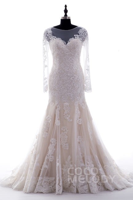 Trumpet-Mermaid Court Train Lace Wedding Dress