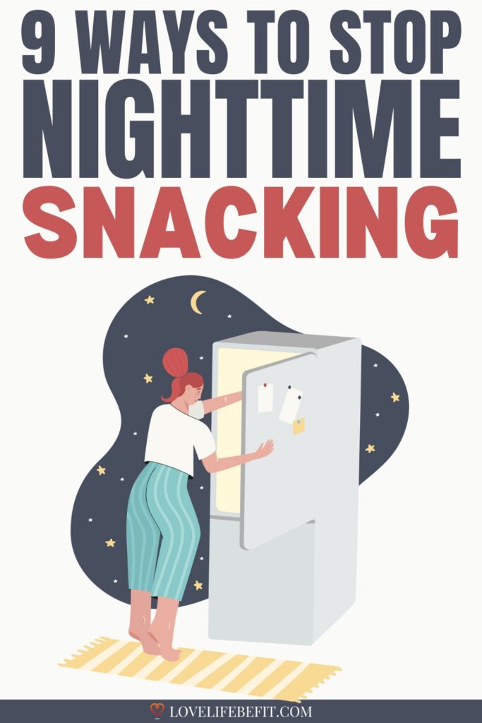 Illustration of a young woman raiding the fridge nighttime snacking