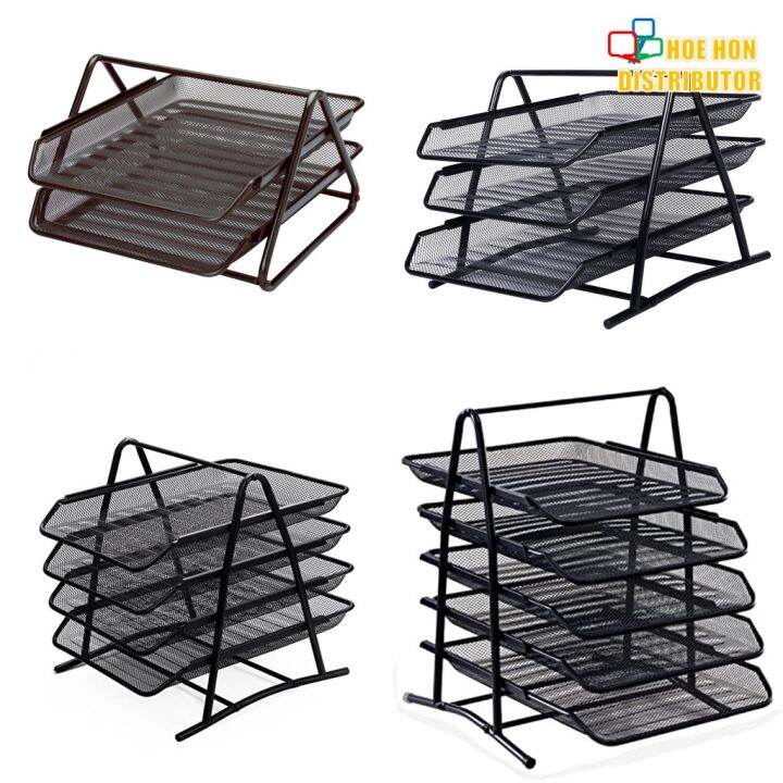 2 3 4 5 Tier Document Tray Steel Mesh Rack A4 Paper Holder Organizer ...