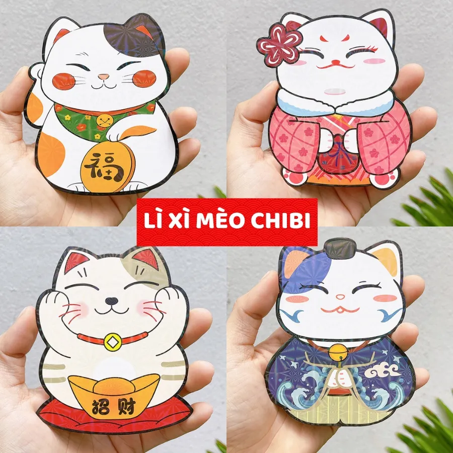 Lì xì tết 2023, lì xì hình con mèo chibi, phong bao hình cute dễ ...