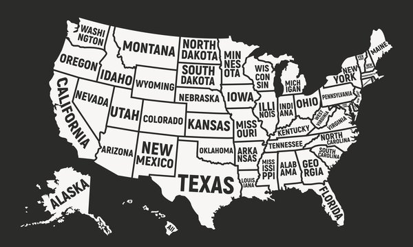 Map of United States of America with states outlined and labeled.