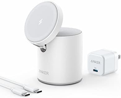 Anker Magnetic Wireless Charger, 623 MagGo 2-in-1 Charging Station with 20W USB-C Charger, for iPhone 14/14 Pro/14 Pro Max/13/13 Pro Max, AirPods Pro (Dolomite White)