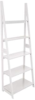 Amazon Basics Modern 5-Tier Ladder Bookshelf Organizer, Solid Rubberwood Frame - White (B07PPNNCM2)